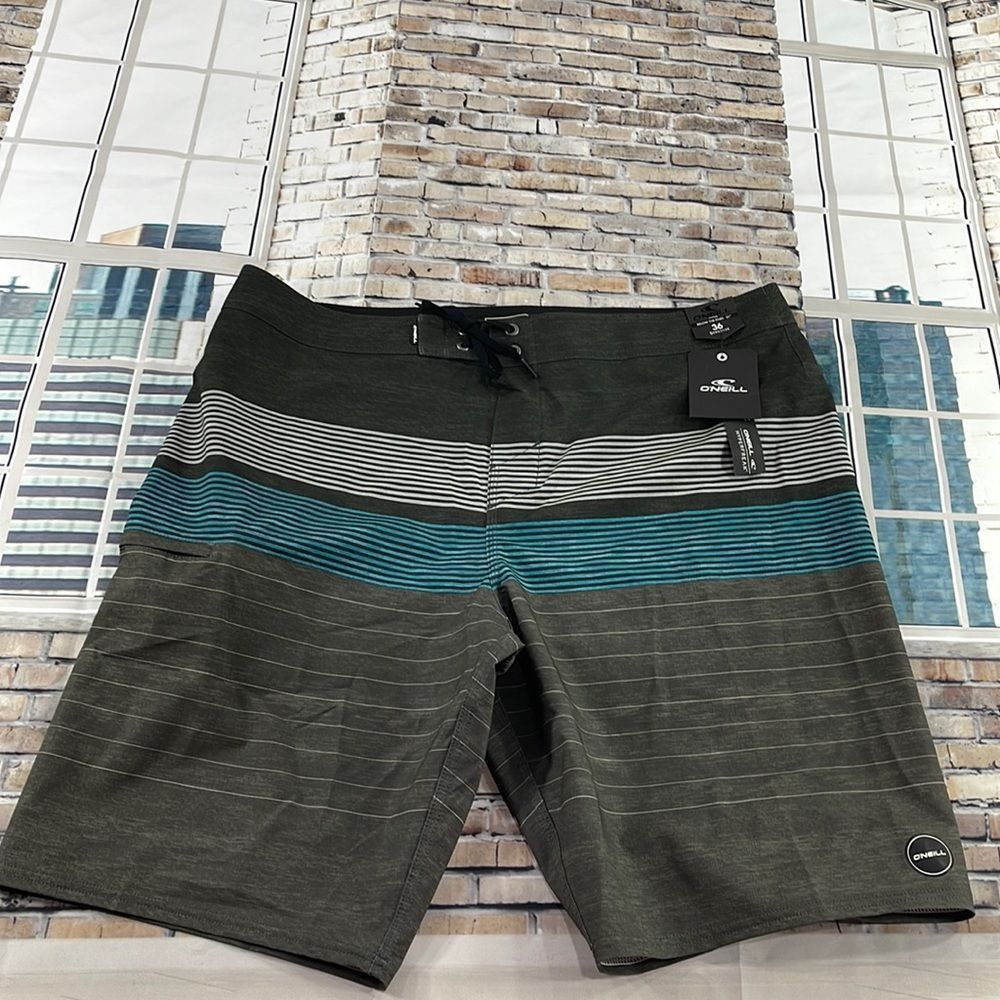 NWT Men’s O’Neill Multicolored Striped Front Tie Swim Trunks (36) GC10